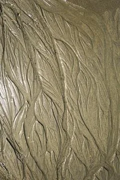 Beach, wet sand and the patterns made by waves or water.  sand pattern Stock Photos