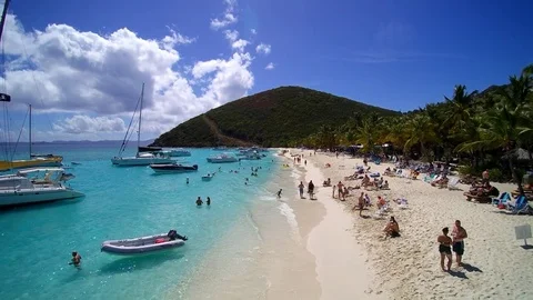 Beach at White Bay, Jost Van Dyke, BVI - Soggy Dollar Bar - 2 Video stock 79866375