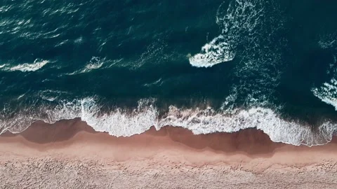 Beach with white sand and the blue sea. Aerial top down view Stock Footage 219968678