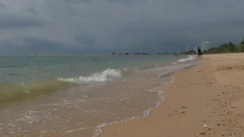 The beach with white sand and wave from peaceful sea with cloudy raining Stock Footage 164080694