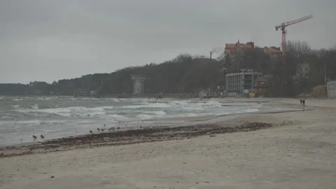 Beach in winter on the Baltic Sea Stock Footage 147347605