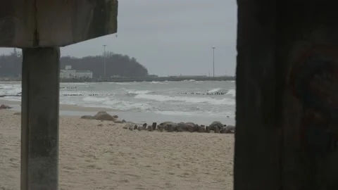 Beach in winter on the Baltic Sea Stock Footage 147384319