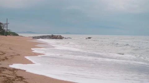 Beach in winter rocks and waves Stock Footage 139356687