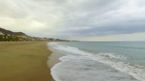Beach without people real time Almeria Spain Las Marinas Stock Footage 128541757