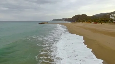 Beach without people real time Almeria Spain Las Marinas aerial Stock Footage 128541829
