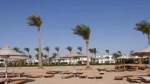 Beach Without People on the Red Sea. Empty Beach and Empty Chaise-longue Stock Footage 116972967