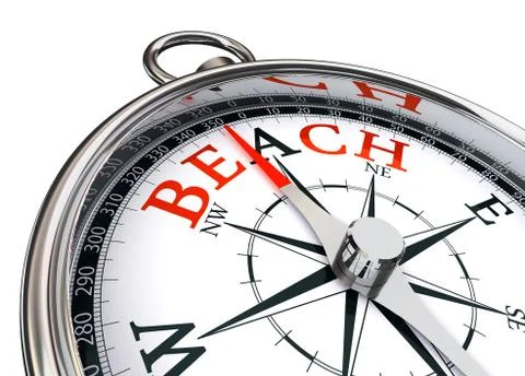 Beach word on conceptual compass Stock Illustration