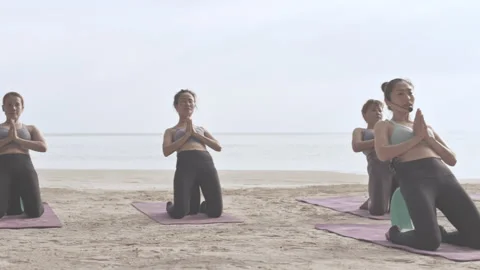 Beach Yoga Stock Footage 143810032