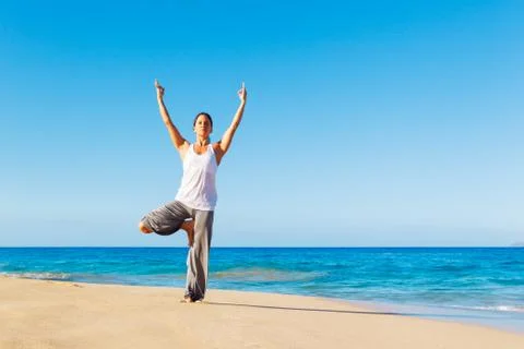 Beach yoga Stock Photos