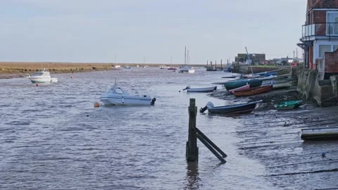 Beached boats at low tide Stock Footage 260153842