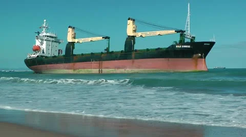 Beached Cargo Ship Stock Footage 12193037