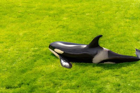 Beached orca killer whale on grass illustration Illustrazione stock