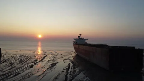 Beached ship at a ship breaking yard in Chittagong, Bangladesh Stock Footage 327165140