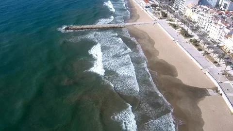 Beaches of Sitges. Aerial view Stock Footage 86380325