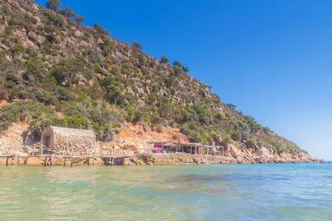 Beachfront Huts at Cap Serrat Beach, Bizerte, Tunisia Stock Photos