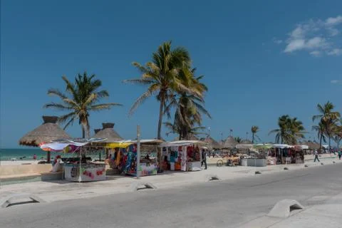 The beachfront of Progreso in the north of Merida, Yucatan, Mexico Stock Photos