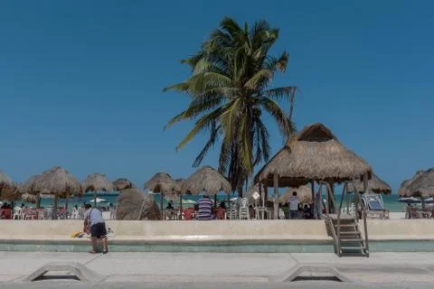 The beachfront of Progreso in the north of Merida, Yucatan, Mexico Stock Photos