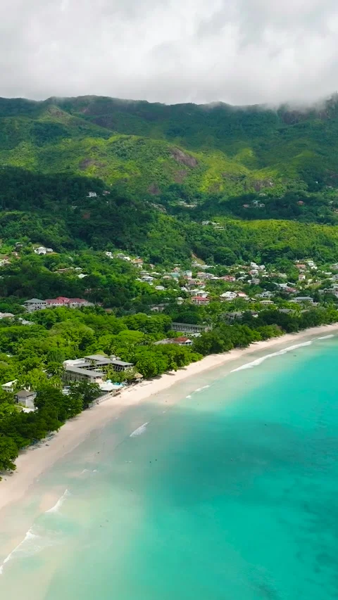 Beachfront view with crystal clear water and tropical forest. Stock Footage 303529855