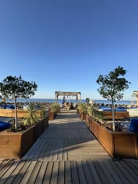 Beachfront wooden path Stock Photos