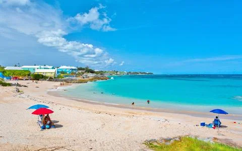 Beachgoers on John Smiths Bay, Smiths Parish, Bermuda, Atlantic, Central America Stock Photos