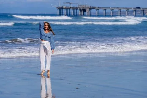 Beachside Elegance: A Day of Serenity by La Jolla Pier with Radiant Blue S... Stock Photos