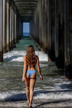 Beachside Elegance: A Day of Serenity by La Jolla Pier with Radiant Blue S... Stock Photos