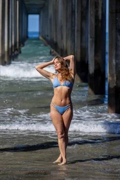 Beachside Elegance: A Day of Serenity by La Jolla Pier with Radiant Blue S... Stock Photos