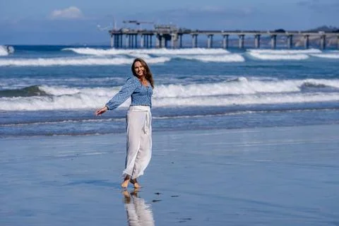 Beachside Elegance: A Day of Serenity by La Jolla Pier with Radiant Blue S... Stock Photos