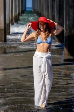 Beachside Elegance: A Day of Serenity by La Jolla Pier with Radiant Blue S... Stock Photos