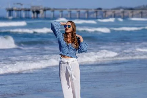 Beachside Elegance: A Day of Serenity by La Jolla Pier with Radiant Blue S... Stock Photos