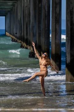 Beachside Elegance: A Day of Serenity by La Jolla Pier with Radiant Blue S... Stock Photos