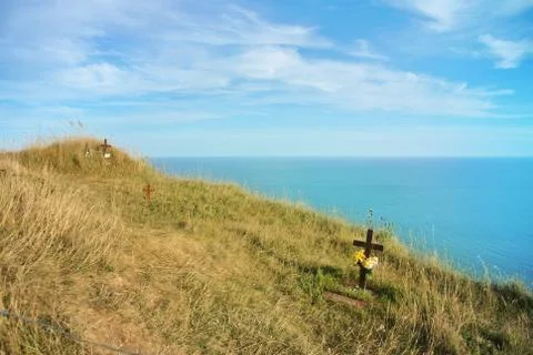 Beachy Head cliff, the highest at Seven Sister country park and graves of sui Stock Photos
