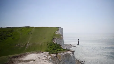 Beachy head cliffs and lighthouse landscape 3840 x 2160 @ 29.97fps Stock Footage 242034129