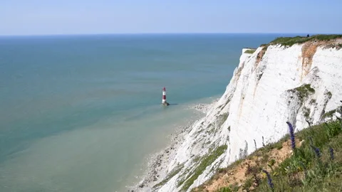 Beachy head cliffs and lighthouse landscape 3840 x 2160 @ 29.97fps Stock Footage 242038685