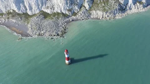 Beachy Head Light house Static shot Golden Hour - Drone Stock Footage 67536808