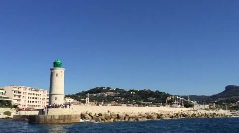 Beacon of Cassis views from a moving boat Stock Footage 57564292