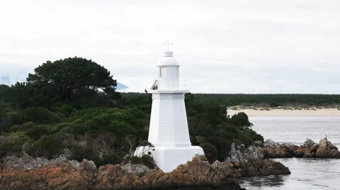 Beacon light at hells gates in the entrance to macquarie harbour Stock Footage 64362628