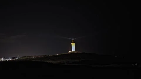 Beacon in the Night: The Guiding Light of the Lighthouse Stock Footage 260836708
