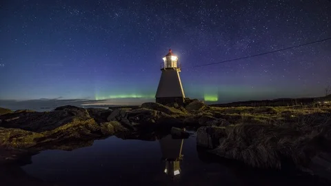 Beacon with Northern Lights Stock Footage 87954777
