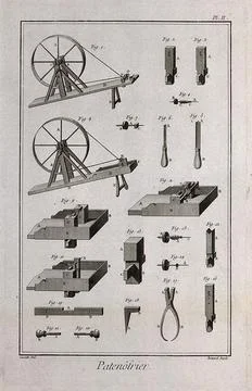 Bead makers: various tools of the trade. Etching by Bnard after Lucotte. Stock Illustration