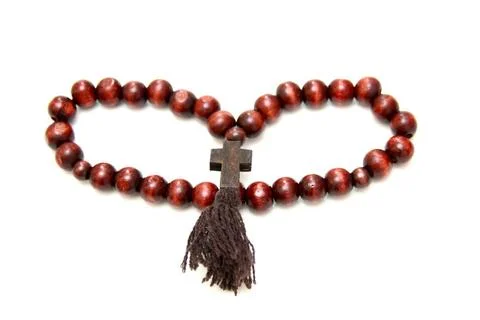 Bead-roll with wooden elements bead-roll with wooden elements isolated on ... Foto stock