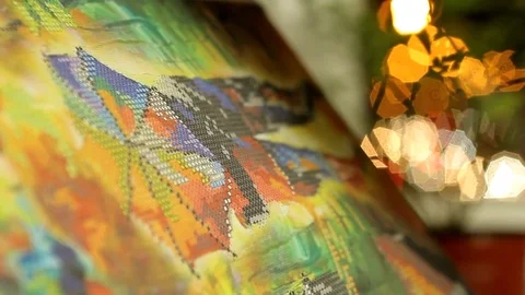 Beaded embroidery process, beautifull background Vídeos de archivo 69776274