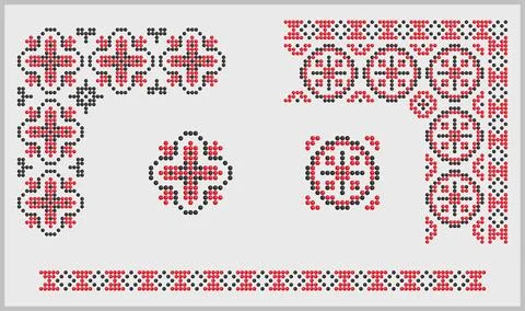 Beaded red and black borders, Ukrainian patterns Stock Illustration