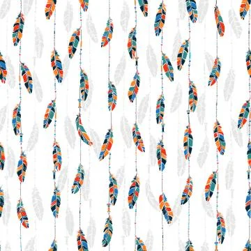 Beads and feathers seamless pattern Illustrazione stock