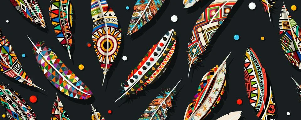 Beads and feathers seamless pattern Stock Illustration
