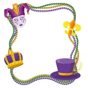 Beads and mardi gras elements frame Stock Illustration