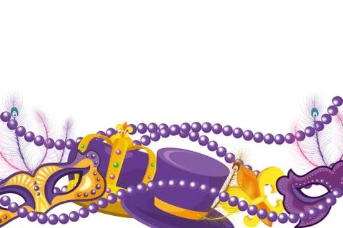Beads and mardi gras elements frame Stock Illustration