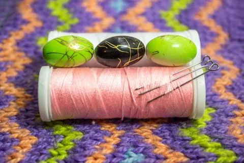 Beads and reels of thread Stock Photos