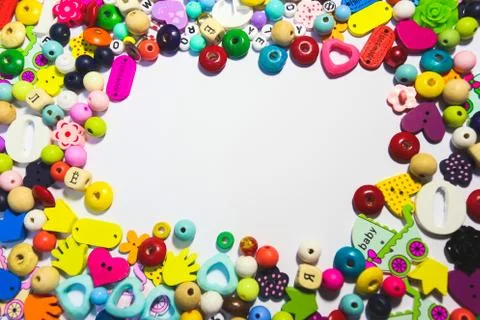 Beads Background. Retro Top View Colorful Bead Heap. child background Stock Photos
