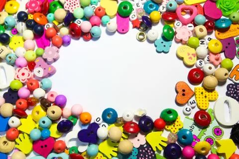 Beads Background. Retro Top View Colorful Bead Heap. child background Stock Photos